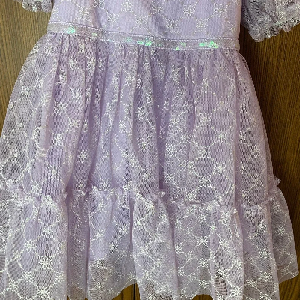 Lilt Snowflake Mesh Dress Toddler 2T Purple Glitter Puff Sleeve Party